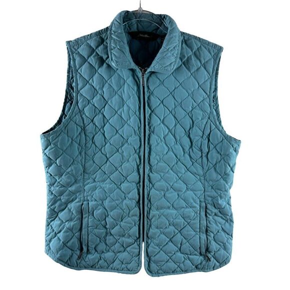 Eddie Bauer Womens Quilted Goose Down Puffer Vest Full Zip Large Teal Blue - Picture 1 of 11